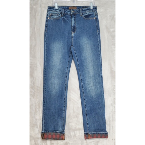 Judy Blue Denim - Judy Blue Jeans Womens 11/30 Straight Fit Flannel Lined Blue Stretch Denim EUC